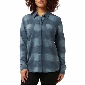 32 Degrees Ladies' Cozy Knit Button-Up Shirt Goblin Blue Size Small